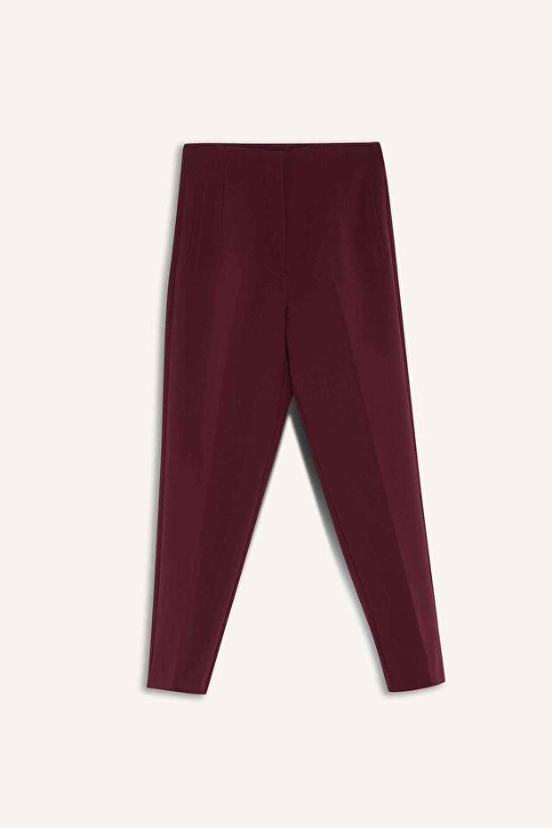 Carrot Fit Crop Klasik Kumaş Pantolon Fermuarlı Yüksek Bel Basic Düz Dar Paça C2466AX25SP - 1