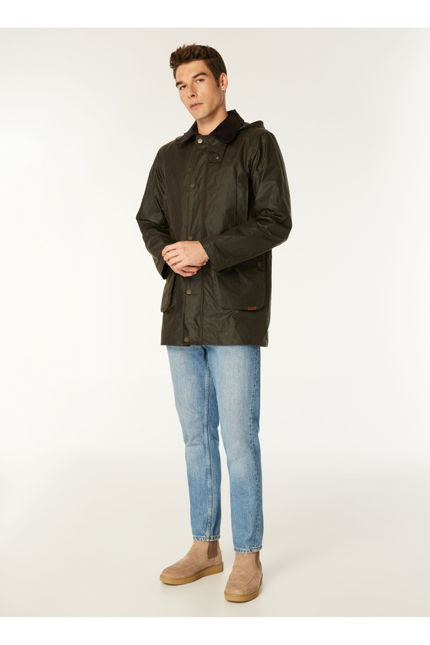 Kapüşonlu Mumlu Pamuk Kahve Erkek Mont J4WM-MNT7277 - 2