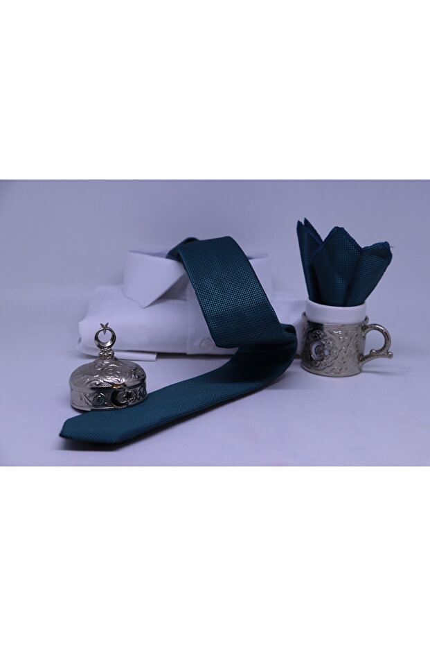 Woven Handkerchief Tie Men's Textile Water Green