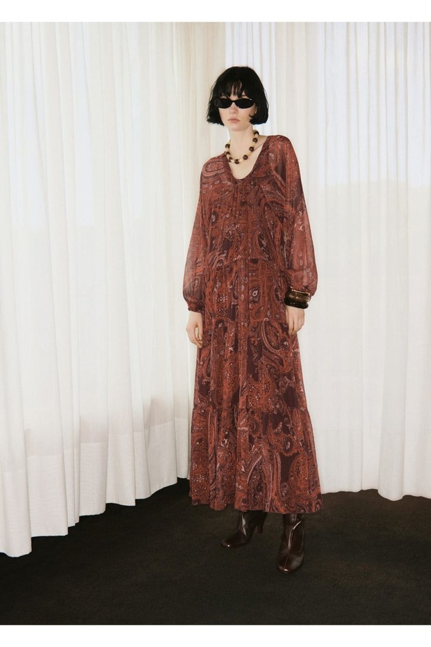 Şal desenli oversize elbise - 2