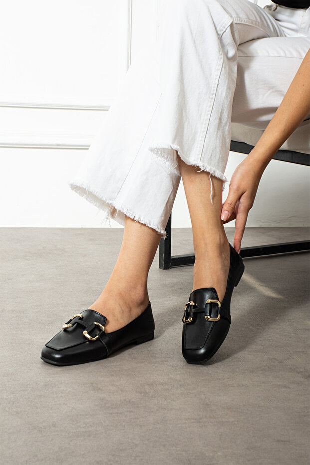 Randy Women's Black Leather Ballerinas