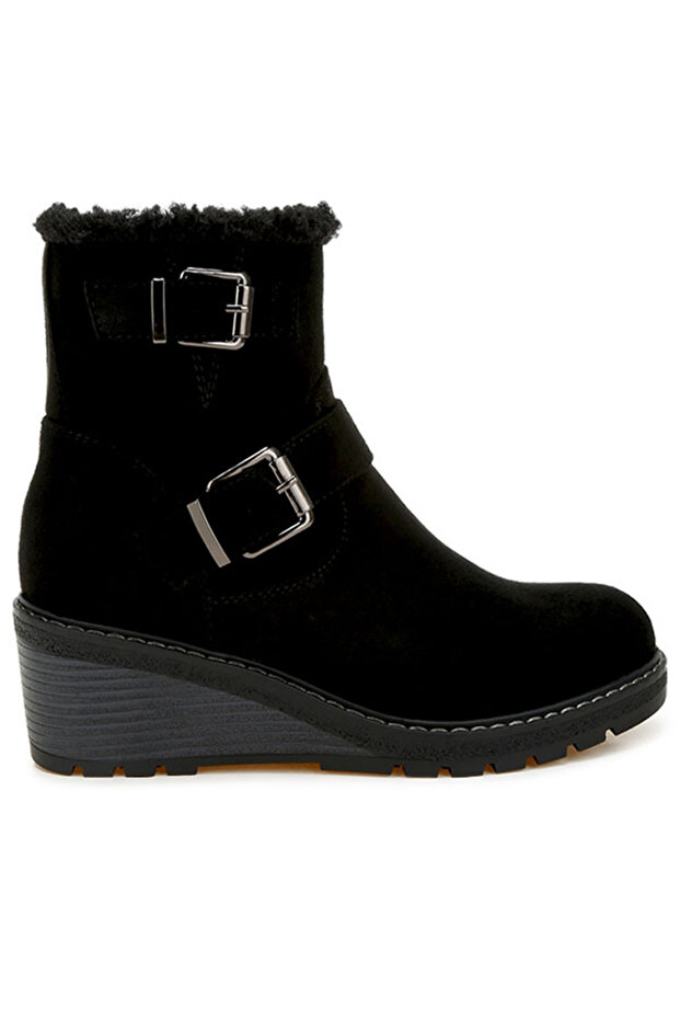 Women Faux Fur Harness Boots in Black