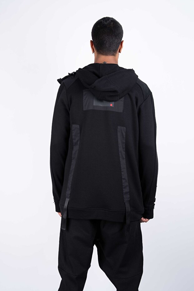 Fermuarlı Örme Siyah Sweat-Ceket - 5