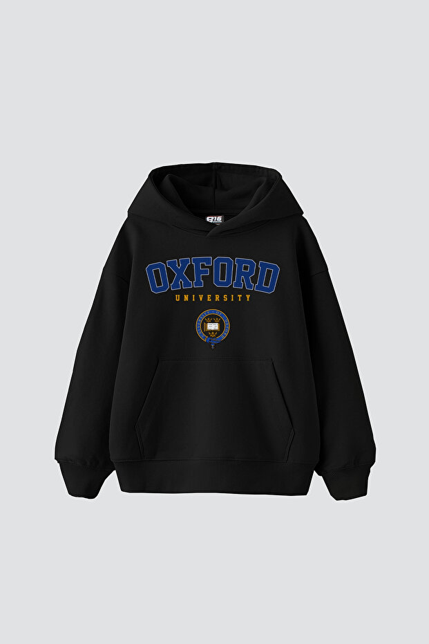 Oxford University Printed Oversize Unisex Black Hoodie