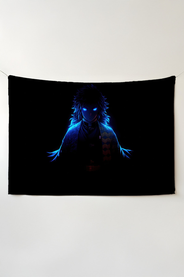 Demon Slayer Neon Horizontal Wall Covering – Anime Themed Quality Fabric Room Decor Tapestry Wall Carpet