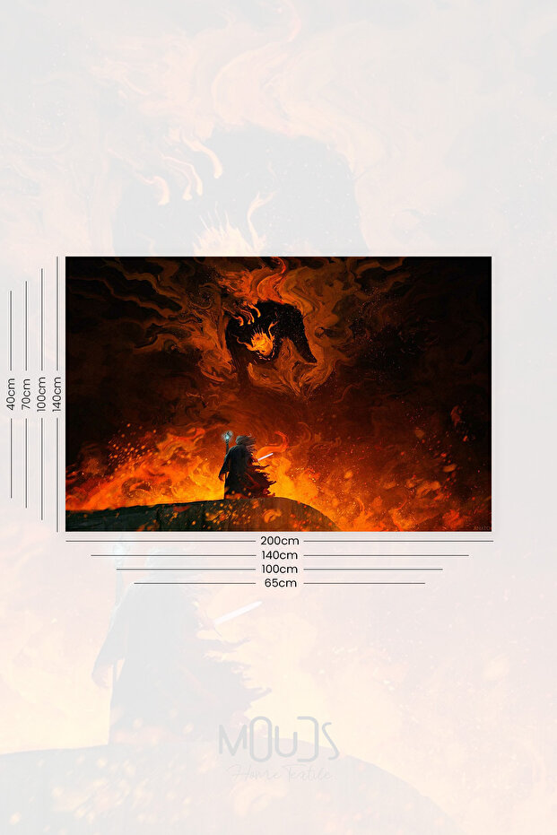 Yüzüklerin Efendisi Gandalf ve Balrog Desenli Duvar Örtüsü Duvar Halısı Tapestry Süet Dokulu Kumaş - 2