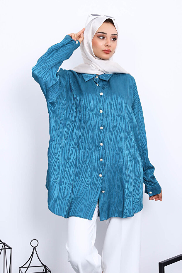 Petrol Green Jacquard Button down Shirt