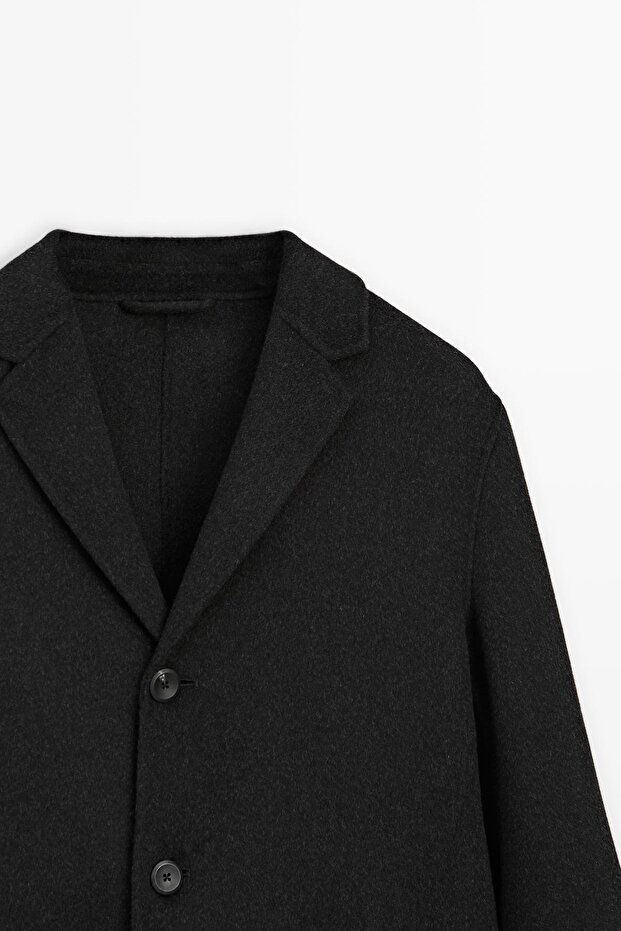 Katlı yaka uzun yün karışımlı kaban - 6