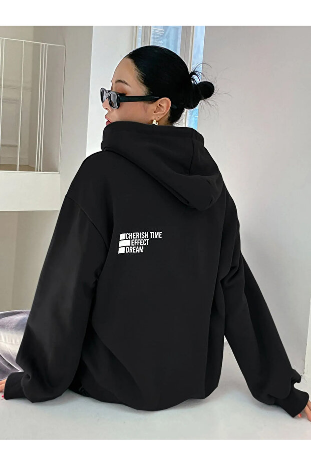 Unisex Black Efech Printed Hooded Sweatshirt