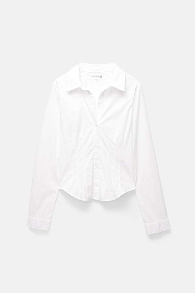 Fitted poplin shirt with pleats - 4