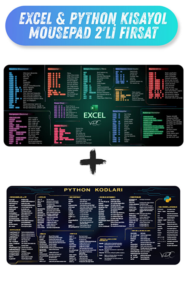 Excel & Python Kısayol Mousepad 80x40 Kaymaz Kauçuk - 1
