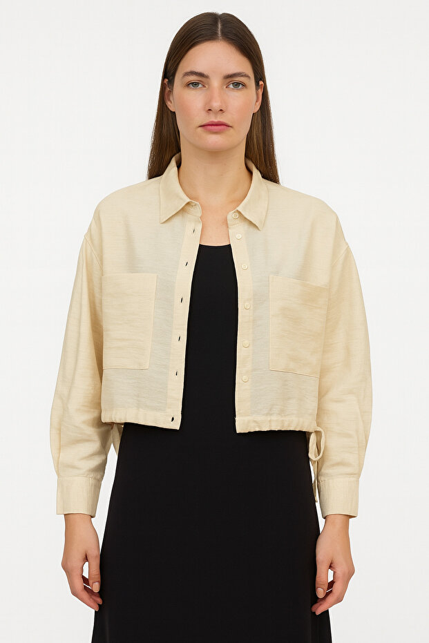 Bej bağlamalı crop gömlek - 2