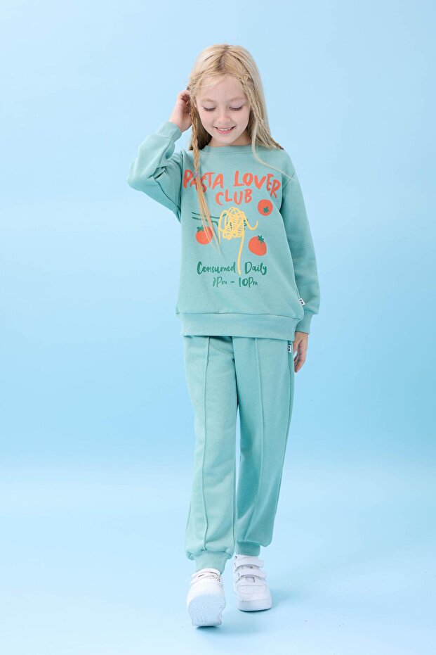 Girl's Cake Printed Seasonal Top and Bottom Set Çağla