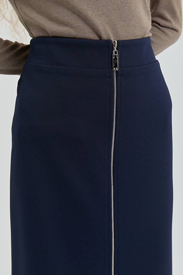 Fermuar Aksesuarlı Örme Etek Lacivert - 3