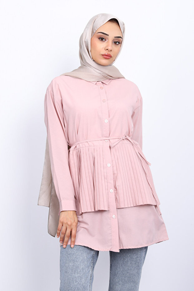 Pink Side Tie Poplin Tunic