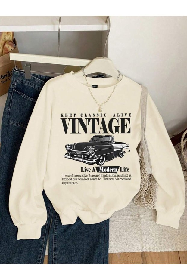 Unisex Vintage Printed Oversize Sweatshirt