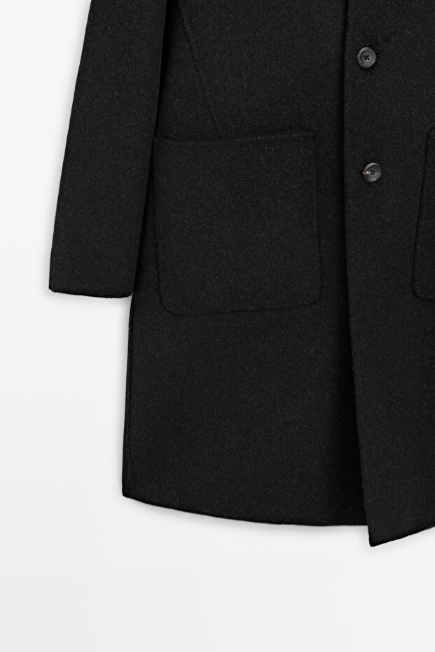 Katlı yaka uzun yün karışımlı kaban - 7