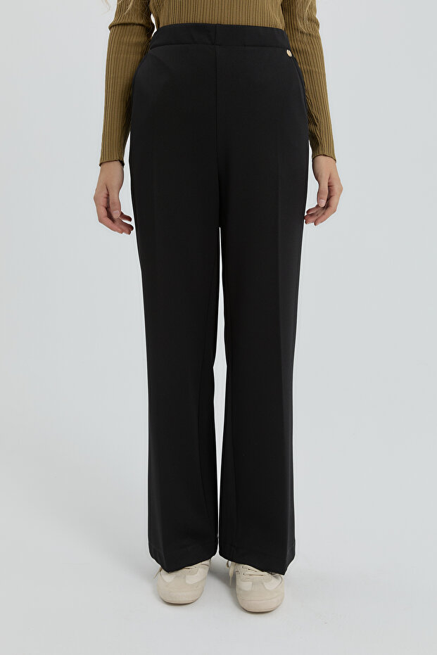 Ütü İzli Boru Paça Örme Pantolon Siyah - 3