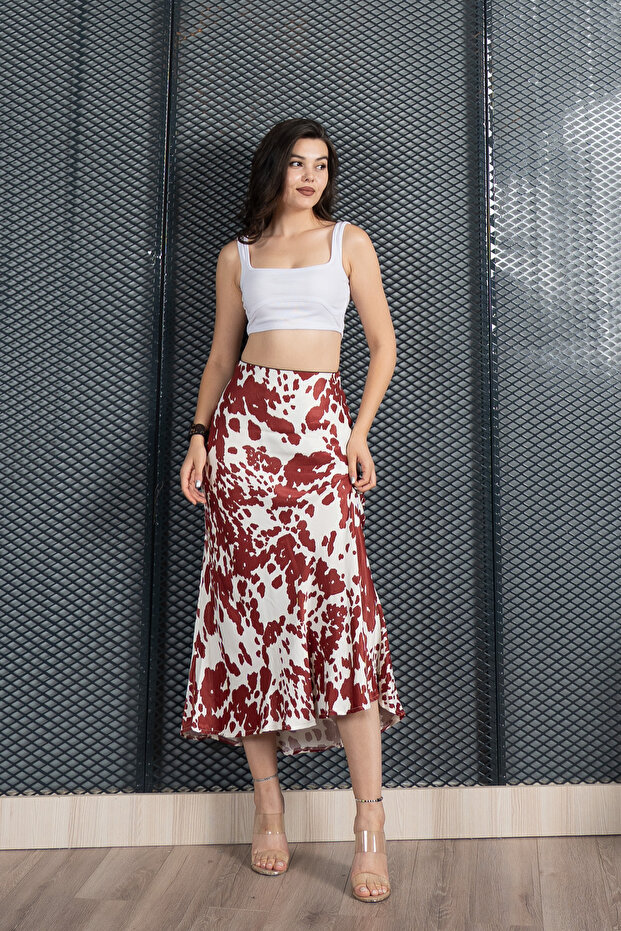 Patterned Satin Fabric Skirt 6718