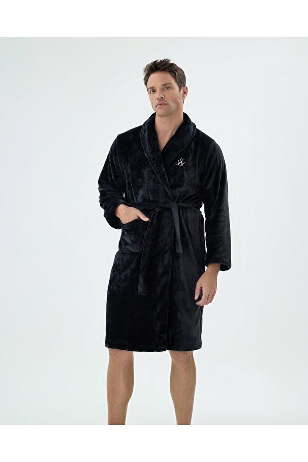 Svman 9644 Erkek Siyah SV Logo Uzun Polar Sabahlık - 1