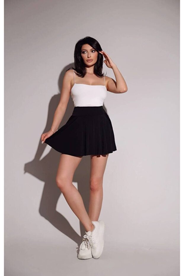 Sandy Kumaş Şortlu Mini Etek - 1