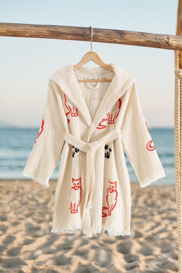 100% Organic, Handcrafted Stone Print Waiter Boy Bathrobe - Pisi