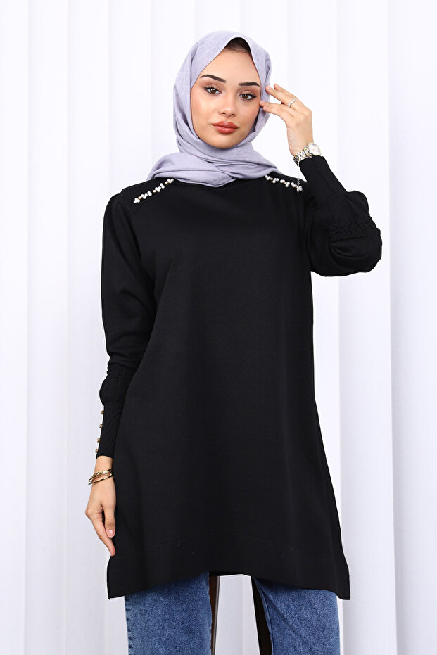 Black Shoulder Stone Cold Yarn Knitwear Tunic
