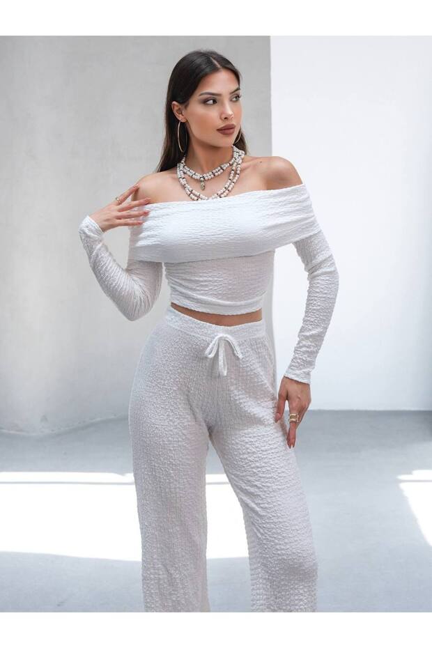 Women's Madonna Collar Cropped Trendy Bubble Suit
