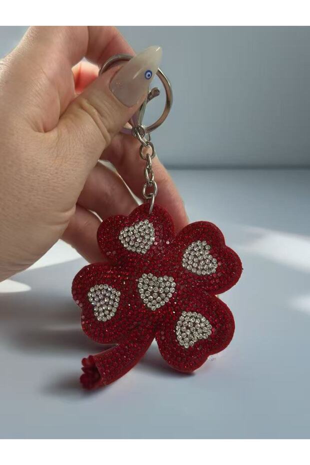 سلسلة مفاتيح مزينة بحجر البرسيم الأحمر - 5