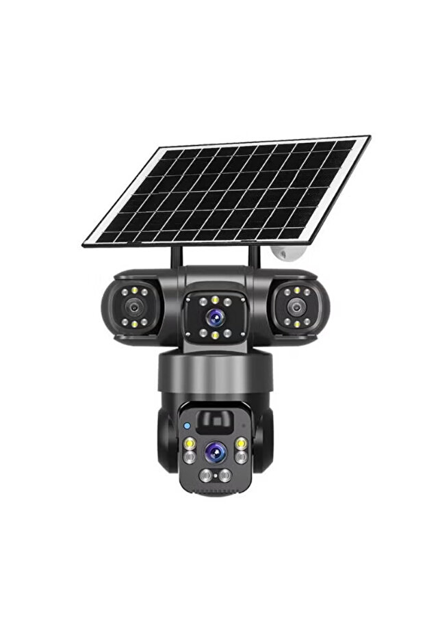 Solar-Powered Surveillance Camera with Triple Lens, 3-View Display, Rating, 4G Remote Monitoring - 1
