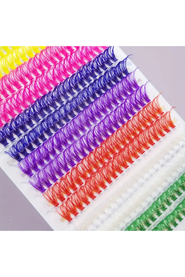 280 Adet Cluster Rainbow Renkli Curl Takma Küme Kirpikler 16mm Doğal ve Yumuşak Büyük Göz Uzantısı - 6