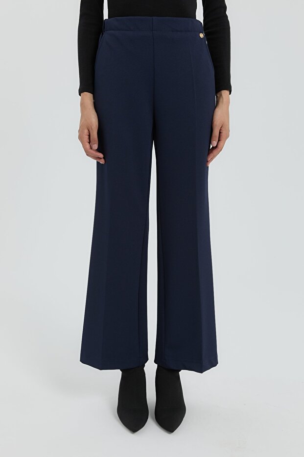 Ütü İzli Boru Paça Örme Pantolon Lacivert - 2