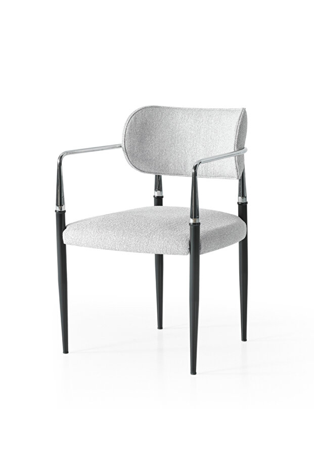 Umay S81 Kollu Sandalye – 2 Adet Sandalye Set, Gri Kumaş, Krom-Siyah Ayak - 3