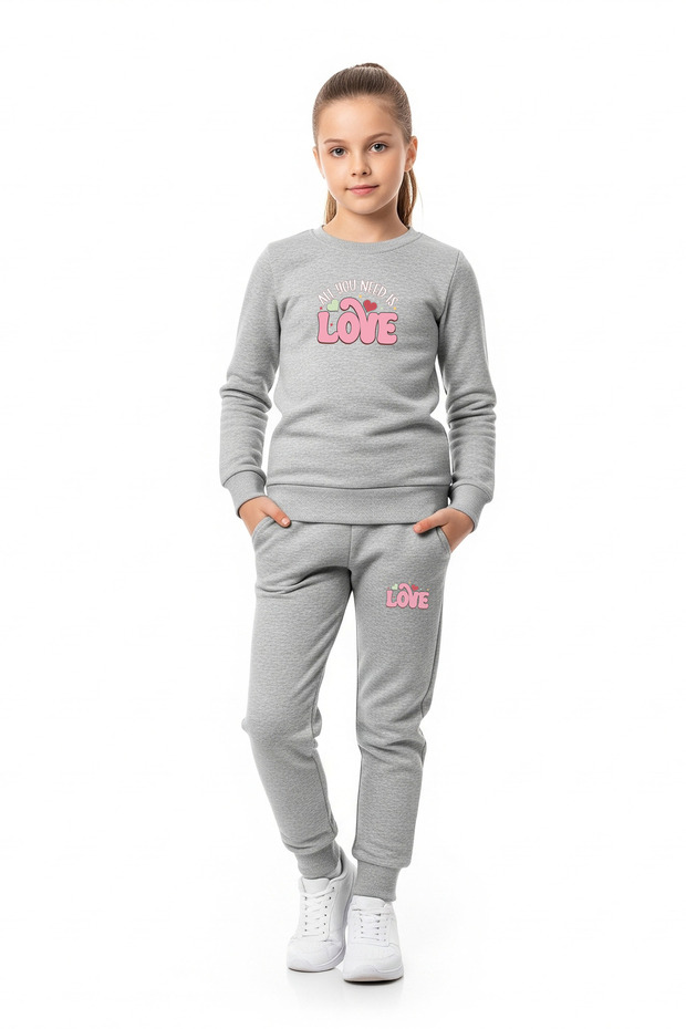 Round Neck All You Love Print Detail Girls Tracksuit Set