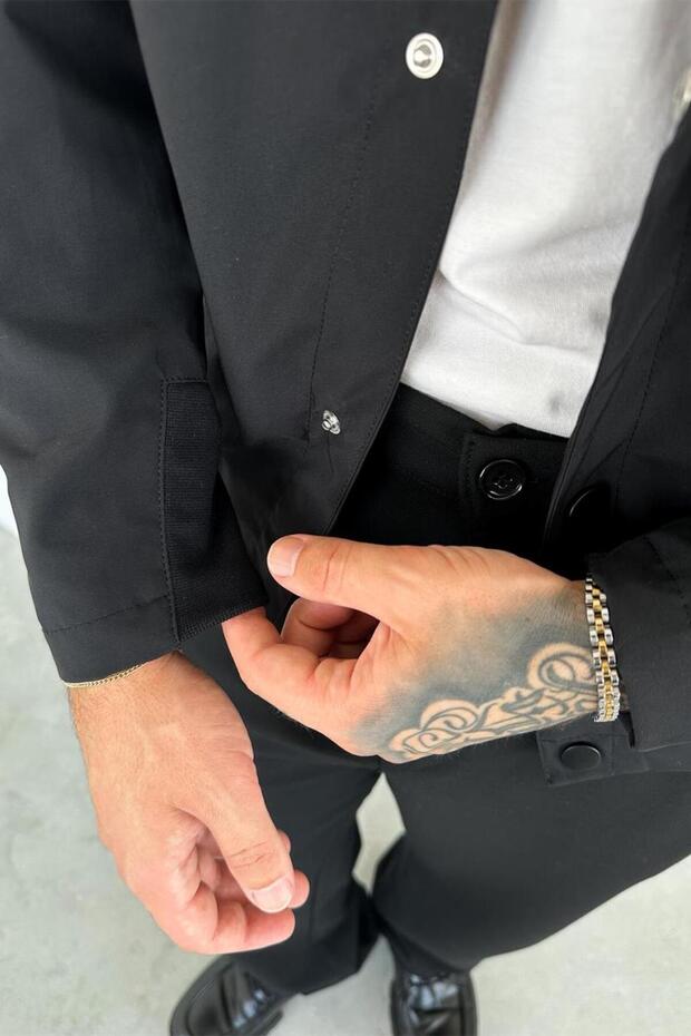 Black basic snap button relaxed jacket - 3