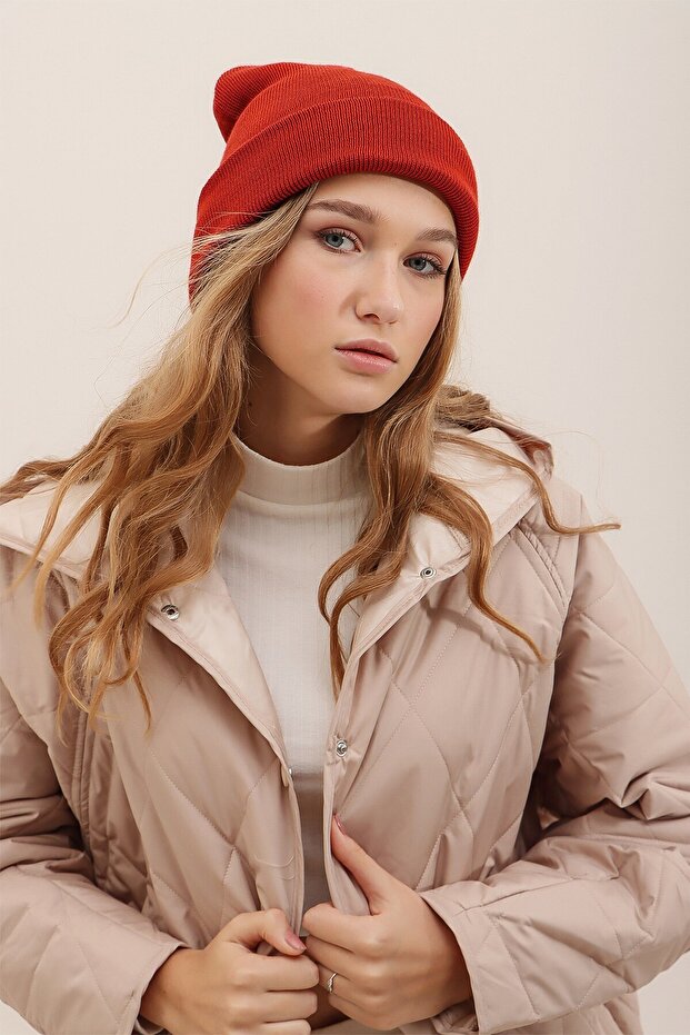 Kadın Kırmızı Basic Pamuklu Bere Prmx2409 - 2