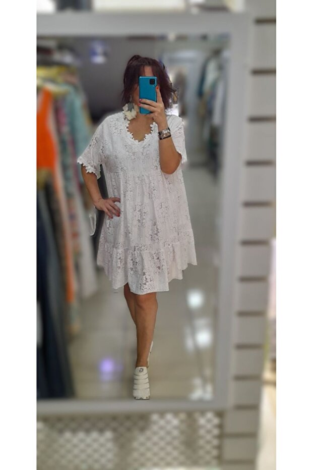 İTALYAN PAMUKLU DANTELLİ ELBİSE - 1