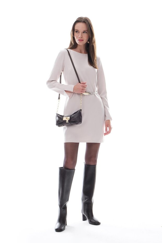 Deri Kemerli Mini Şık Elbise - 1