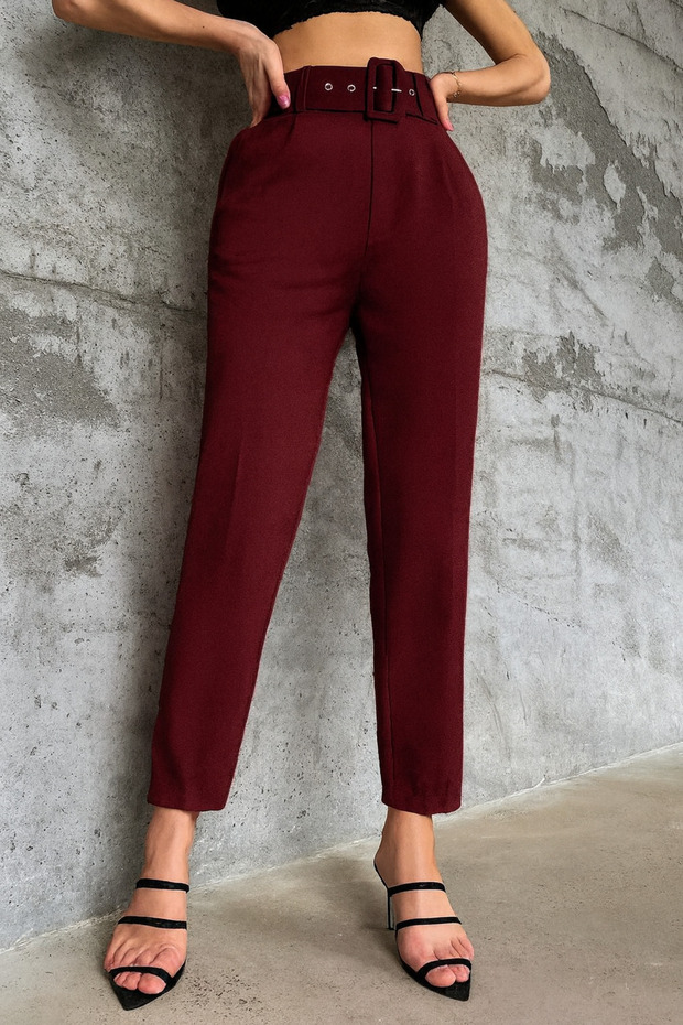Women's High Waist Belted Carrot Pants