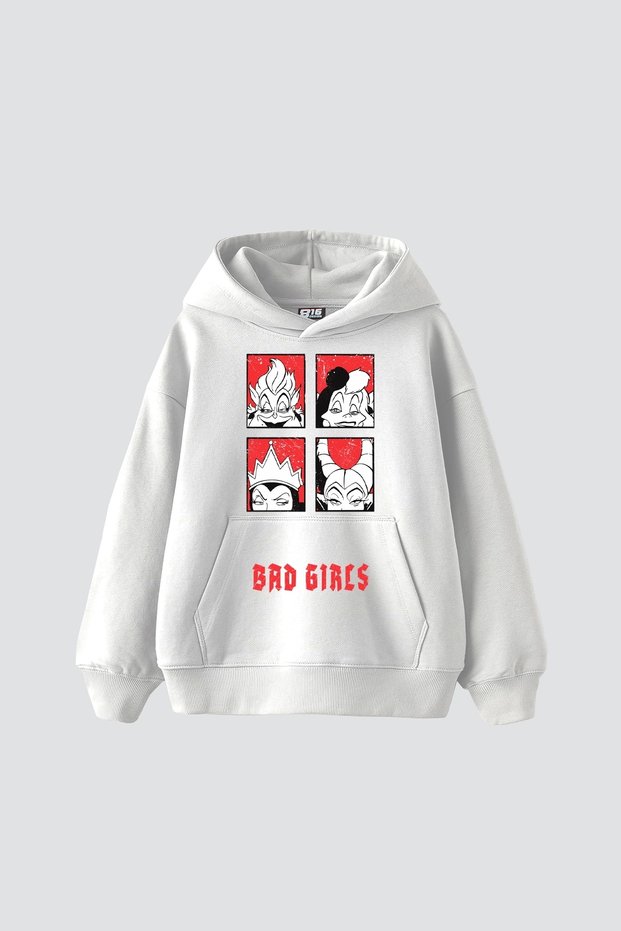 Bad Girls Printed Oversize Unisex White Hoodie
