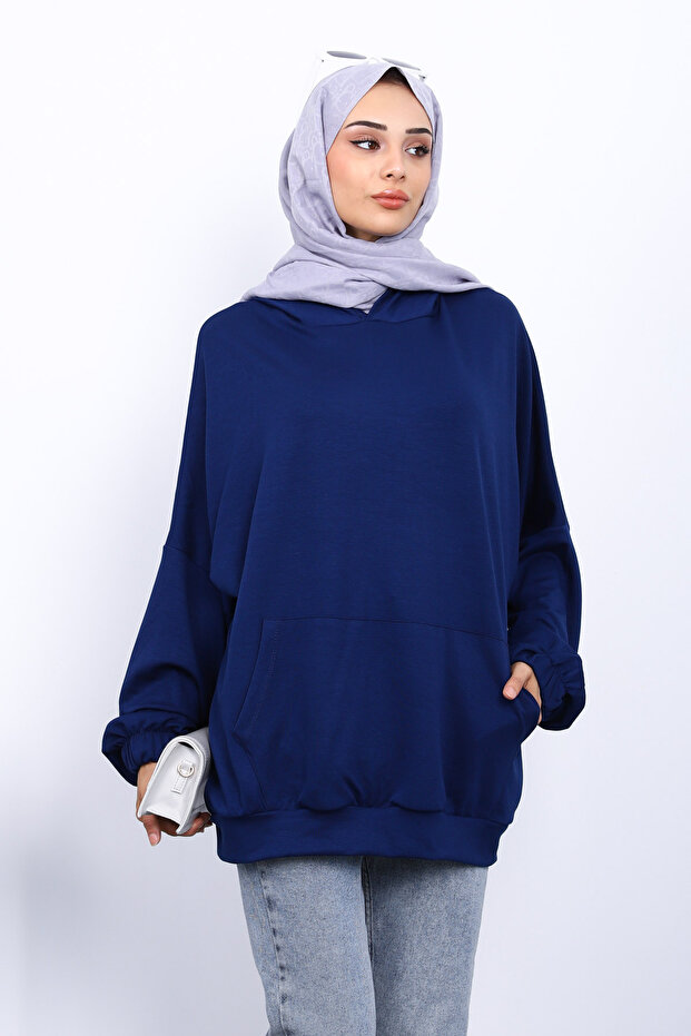 Navy Blue Kangaroo Pocket Modal Sweatshirt