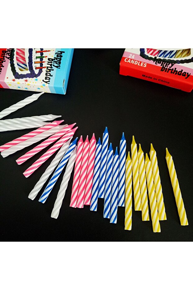 Set of 24 Cake Candles, Flippy, Spiral Pattern, Party, 6.5 cm, Paraffin, Multicolor - 3