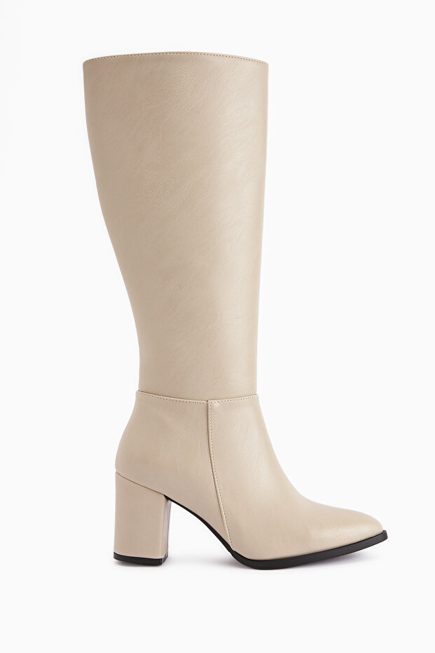 Deniza Beige Heeled Women's Boots