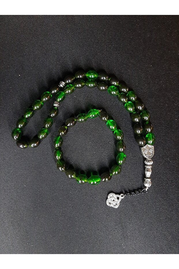 Green Black Powder Amber Prayer Beads and Bracelet Set