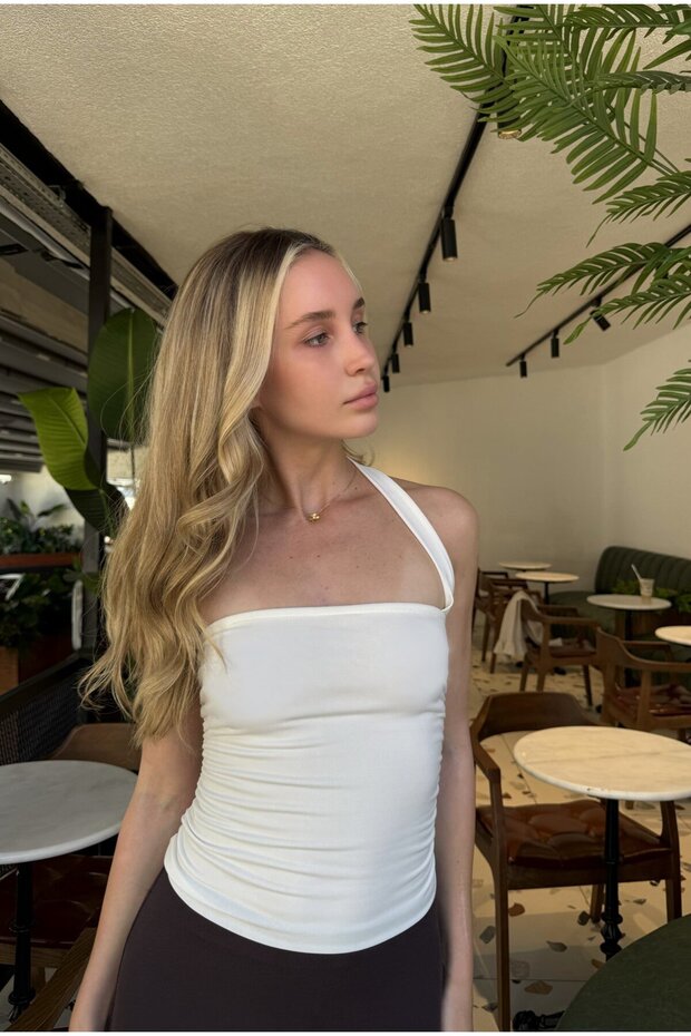 Çapraz Askılı Bluz - Beyaz - 2