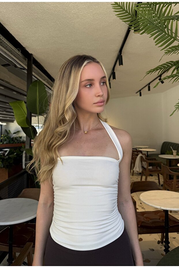 Çapraz Askılı Bluz - Beyaz - 1