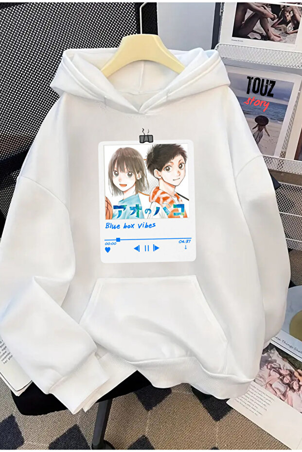 Anime Blue Box Printed Unisex Oversize Hooded Sweatshirt Hoodie
