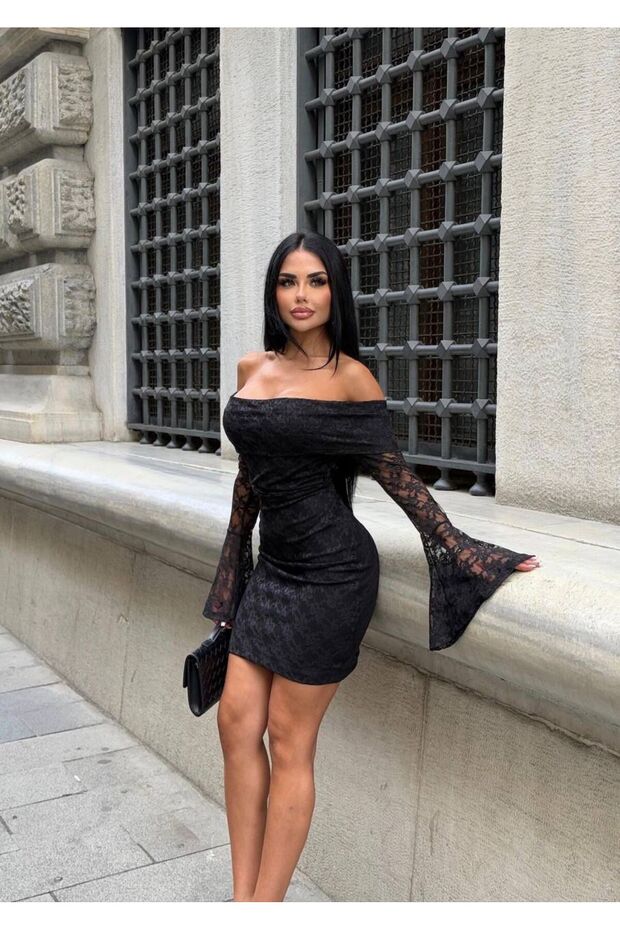 Madonna Collar Midi Length Lace Carmen Collar Dress