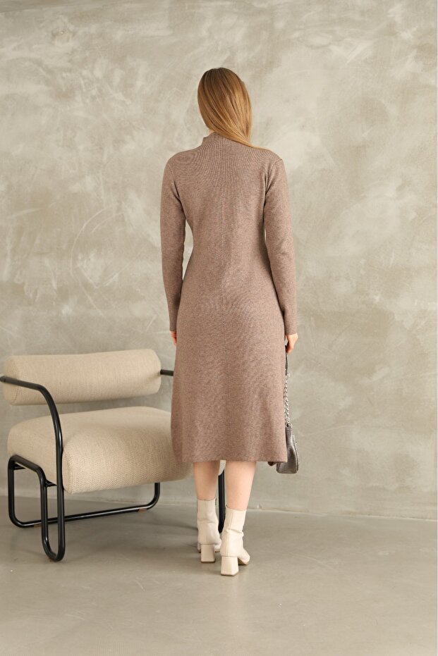 Triko Midi Boy Elbise Kadın - 4