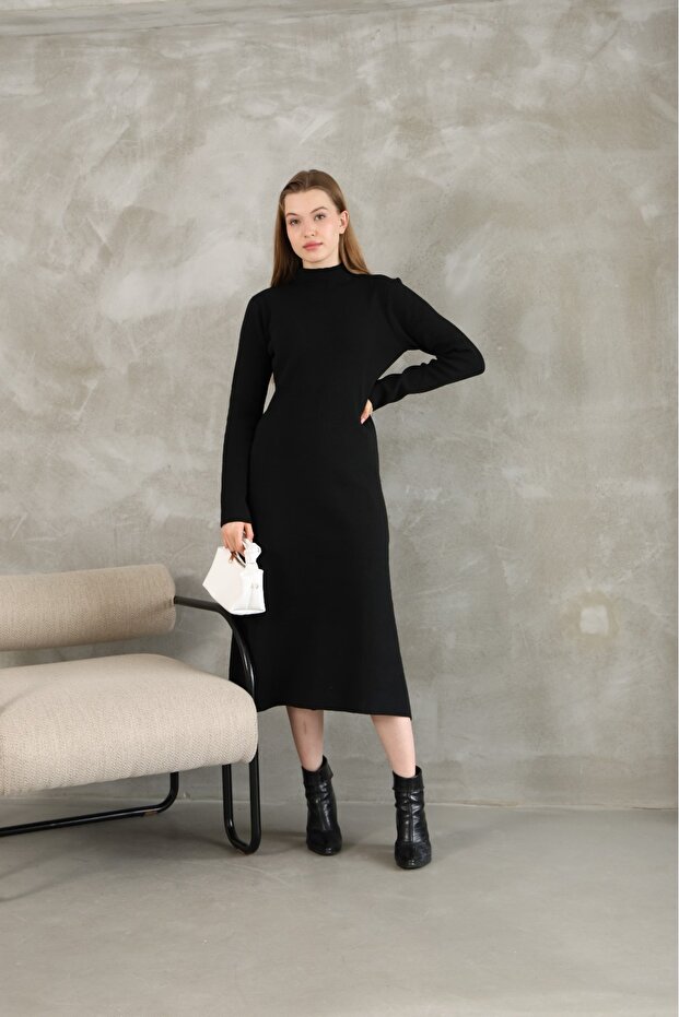 Triko Midi Boy Elbise Kadın - 1